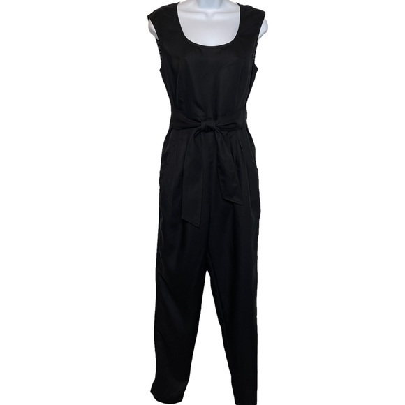 New Anthropologie Maeve Jumpsuit Pants Length Linen Blend Scoop Neck Black - Picture 1 of 12